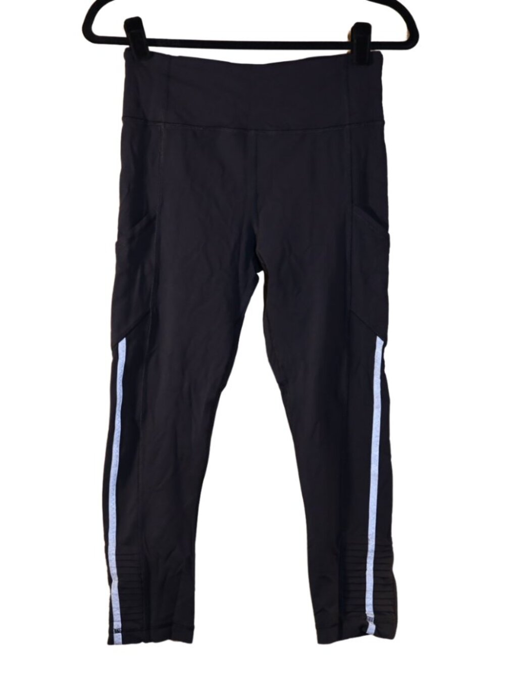 Lululemon Run: Back On Track Crop Leggings Black Silver Reflective Size 6